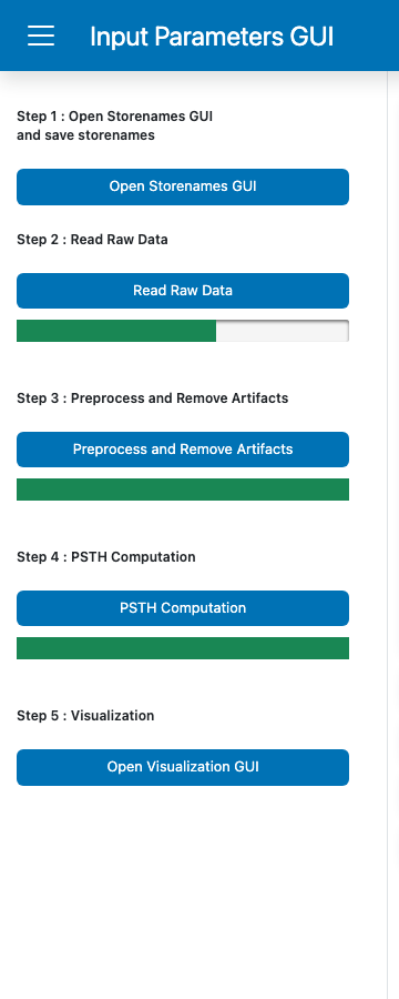 GuPPy homepage sidebar with the Read Raw Data progress bar partially filled