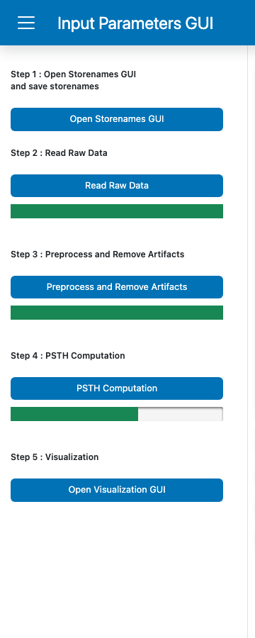 GuPPy homepage sidebar with the PSTH Computation progress bar partially filled